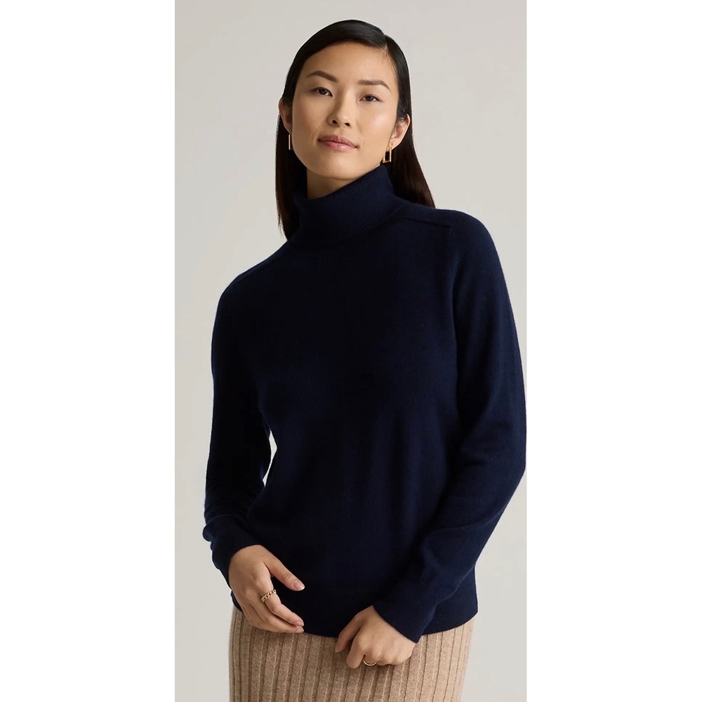 Quince 100% Mongolian Cashmere Turtleneck Sweater True Navy XS Quiet luxury